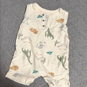 Cream Baby Romper with Colorful Dino Print